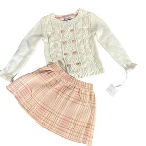 Tahari NWT Toddler Sweater Plaid Skirt Set Size 2T Cotton Blend Machine Wash